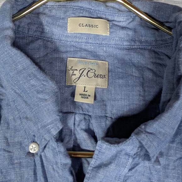 J. Crew Linen Button Down Shirt Mens Large Blue Short Sleeve Shirt - Picture 3 of 5